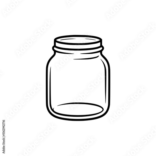 Minimalistic black outline illustration of an empty glass jar