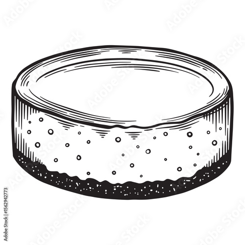 Artistic black and white illustration of a deliciously detailed cheesecake dessert