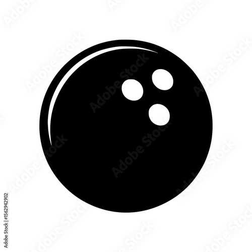 Minimalist black silhouette vector illustration of a bowling ball with three finger holes