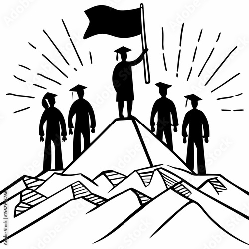 Graduates celebrate reaching mountain summit with flag graduation success