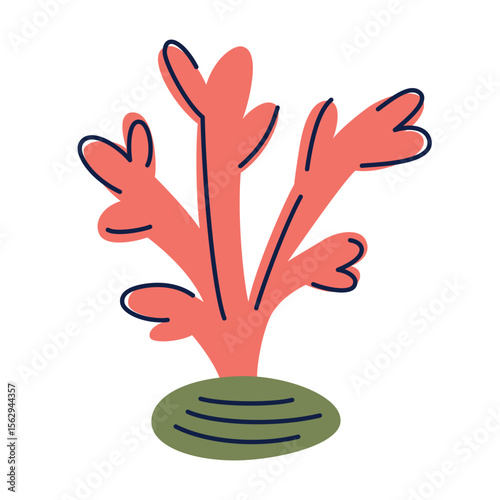 Vector illustration of branching shape coral in cartoon flat style. Colorful marine plant or animal. Underwater nature element for ocean themes, childrens materials, decor, aquariums icon