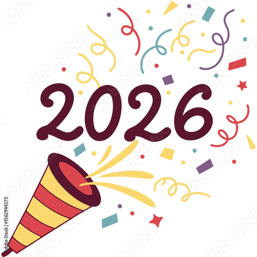 Festive celebration with exploding confetti and year numerals party popper new year