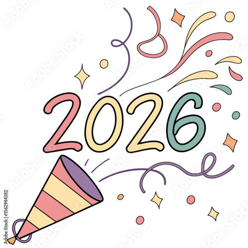 Festive celebration with numbers and confetti party popper new year