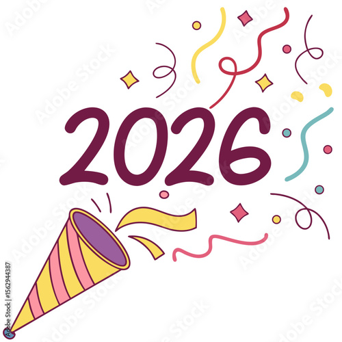 Festive celebration horn releasing colorful confetti and year digits party horn new year