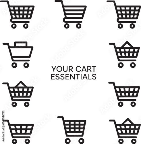 A Variety of Shopping Cart Icons Showcase Your Cart Essentials for Online Shopping and E-commerce Needs Illustration