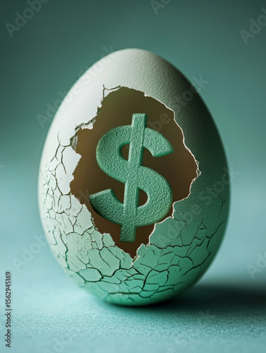 Cracked egg revealing dollar sign symbolizing financial potential.