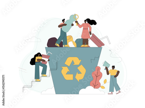 Recycling. People are sorting garbage. Solving environmental problems.eps