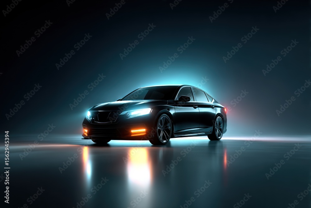 Dark studio shot of a sleek black car Dark studio shot of a sleek black car