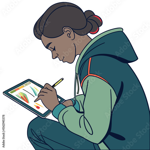 Person drawing on digital tablet with stylus digital art