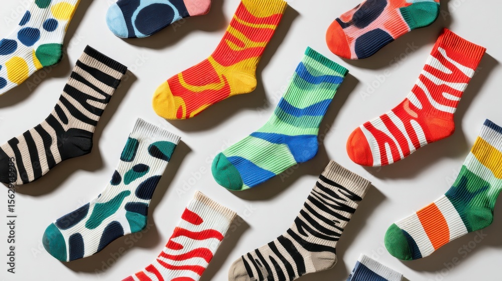 Obraz premium Colorful, patterned socks arranged in a playful display.