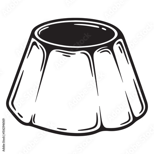 Black and white vector illustration of a classic fluted pudding dessert isolated on white