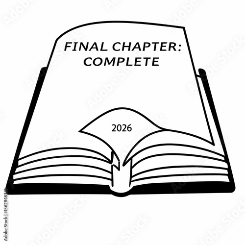 Open book with final chapter complete and year 2026 graduation