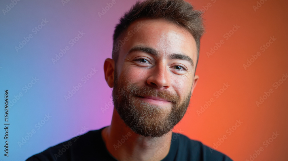 Obraz premium Young handsome beard man in neon light
