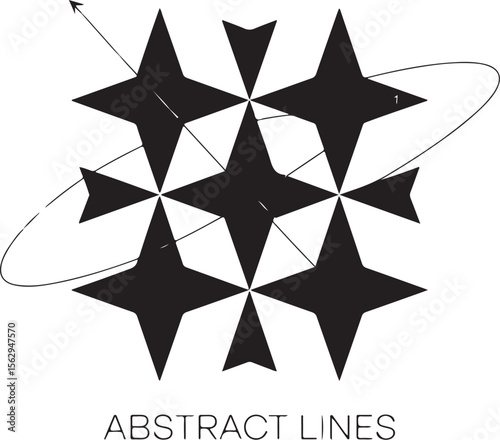 Geometric Star Pattern with Elliptical Orbit and Arrow Abstract Design Concept