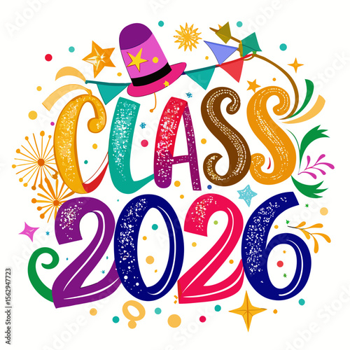 Festive graduation celebration with vibrant colors and celebratory elements class of 2026
