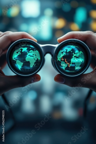 Investment Insights Through Binoculars Analyzing Stock Market Trends Financial Analysis Business Environment Close-Up View