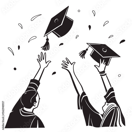 Graduation caps tossed in celebration by students tossing