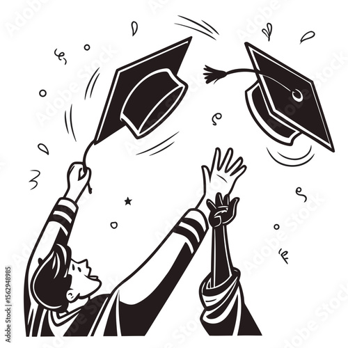 Graduation caps tossed in celebration tossing students