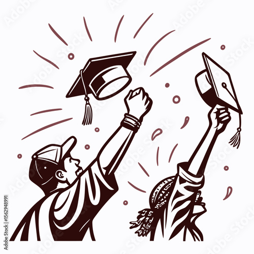 Celebratory graduation caps tossed high in triumph celebration tossing