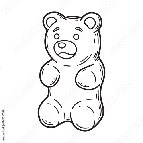 Hand drawn gummy bear illustration in a black and white simple outline for creative designs