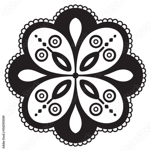 Elegant Monochrome Floral Design Featuring Intricate Patterns and Scalloped Edges A Blend of Simplicity and Sophistication in Ornamental Art