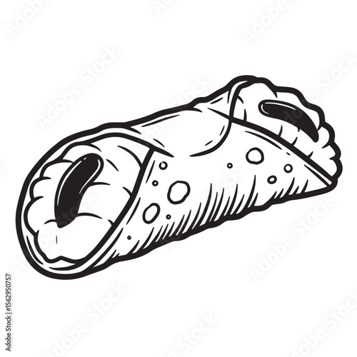 Hand drawn illustration of a delicious italian cannoli pastry isolated on white background