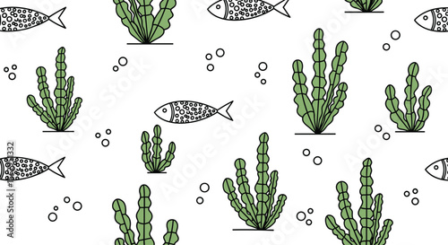 A Serene Underwater Landscape with Schools of Fish and Lush Aquatic Plants Abound