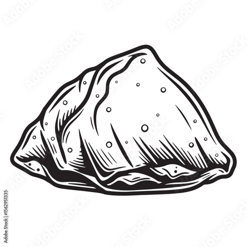 Hand drawn illustration of a traditional indian samosa ready to be enjoyed in a black and white style