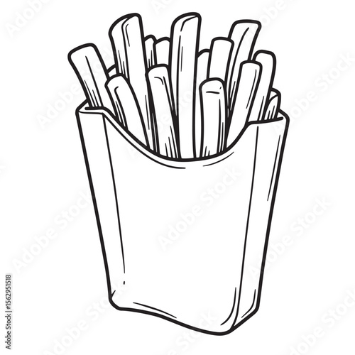 Hand drawn illustration of french fries in a carton for fast food menu designs