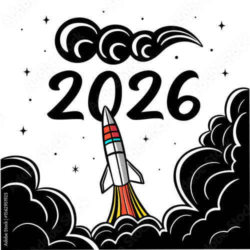Rocket Launching Amidst Clouds and Stars space