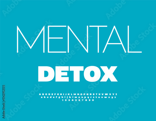 Vector Healthy logo Mental Detox. Typography Minimal Font. Classic White Alphabet Letters and Numbers set.