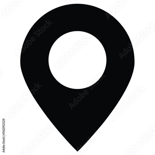 Black and white location marker icon isolated on a clean white background