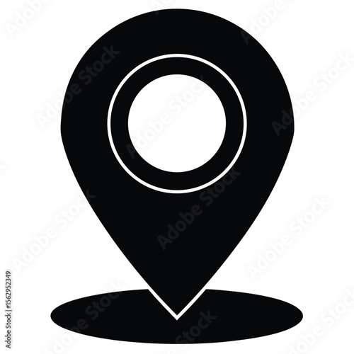 Black and white pinpoint location icon design for maps and navigation applications