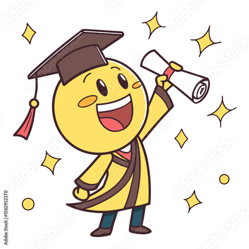 Cheerful graduate character holding diploma with stars graduation emoji