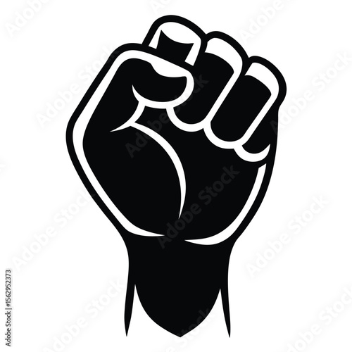 Black and white raised fist symbol of strength and solidarity graphic