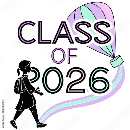 Graduation celebration with holographic text and student class