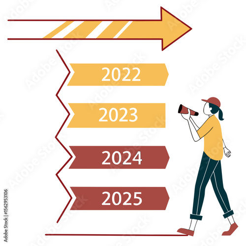 Timeline with person looking ahead progress future