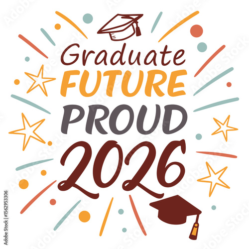 Graduate future proud celebration with academic caps and stars graduation