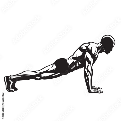 Silhouette of a muscular man performing push up exercise workout fitness and strength training
