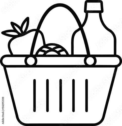 Shopping basket amp bottles colouring book pages for children and adults with vector design

