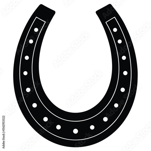Isolated black and white horseshoe symbolizing good luck and prosperity