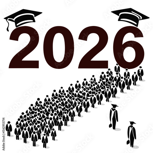 Graduation crowd with year 2026 and academic caps people