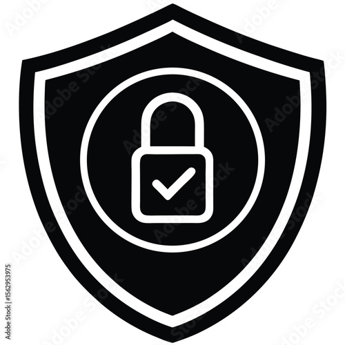 Shield with a lock symbol indicating security and approved authentication