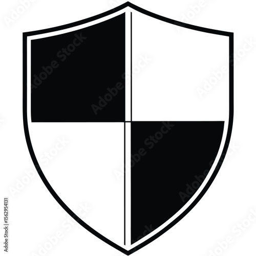 Simple black and white shield emblem with transparency ideal for designs