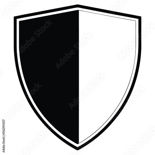 Vector graphic of a divided shield in black and white with transparent background