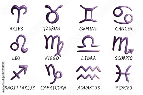 3d zodiac signs Esoteric symbol set Astrology clipart Elements for design