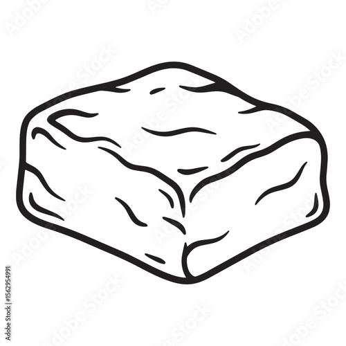 Simple hand drawn illustration of a stone block isolated on white background in black and white