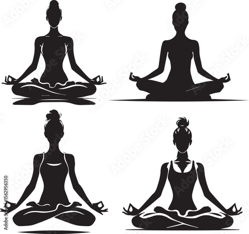 Silhouettes of girl in yoga poses