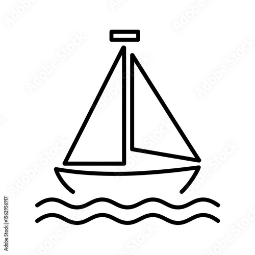 Sailing Adventure Simple Line Art of a Sailboat on the Ocean Waves