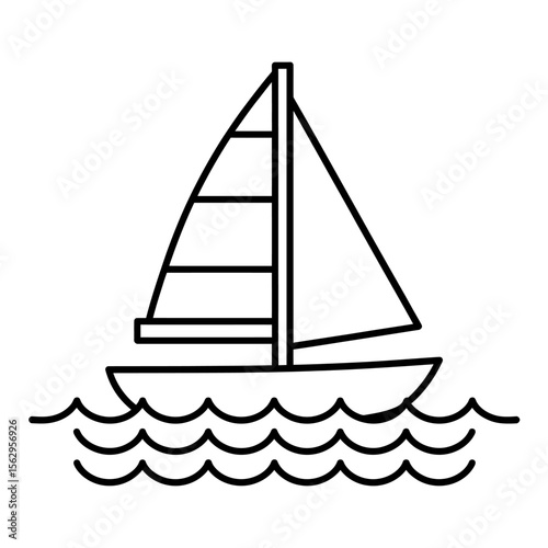 Sailing Yacht Icon A Simple Line Drawing of a Sailboat on the Water